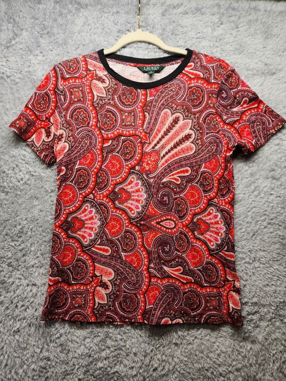 Lauren Ralph Lauren Womens Red Paisley Shirt Size Medium Colorful Casual